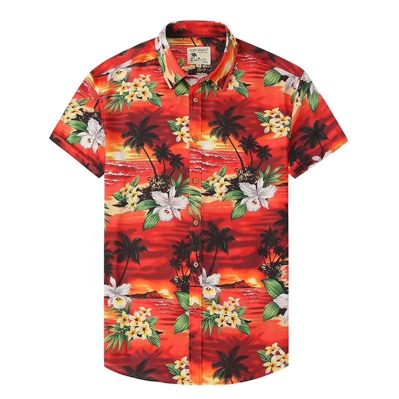 Wholesale full print Summer fabric Short sleeve top Hawaiian shirts for men Button shirts Beach shirts for fathers