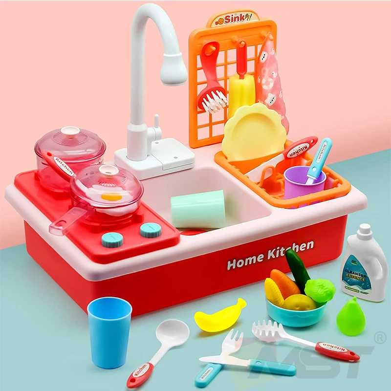 Play Kitchen Sink Toy with Functional Faucet & Automatic Water System Water Toys Toddler Toys for Kids-Pink Joyooss Kids Kitchen Playsets