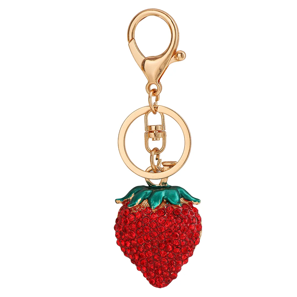 Rhinestone Strawberry Shaped Delicate Key Chain Metal Keyring Handbag Pendant 