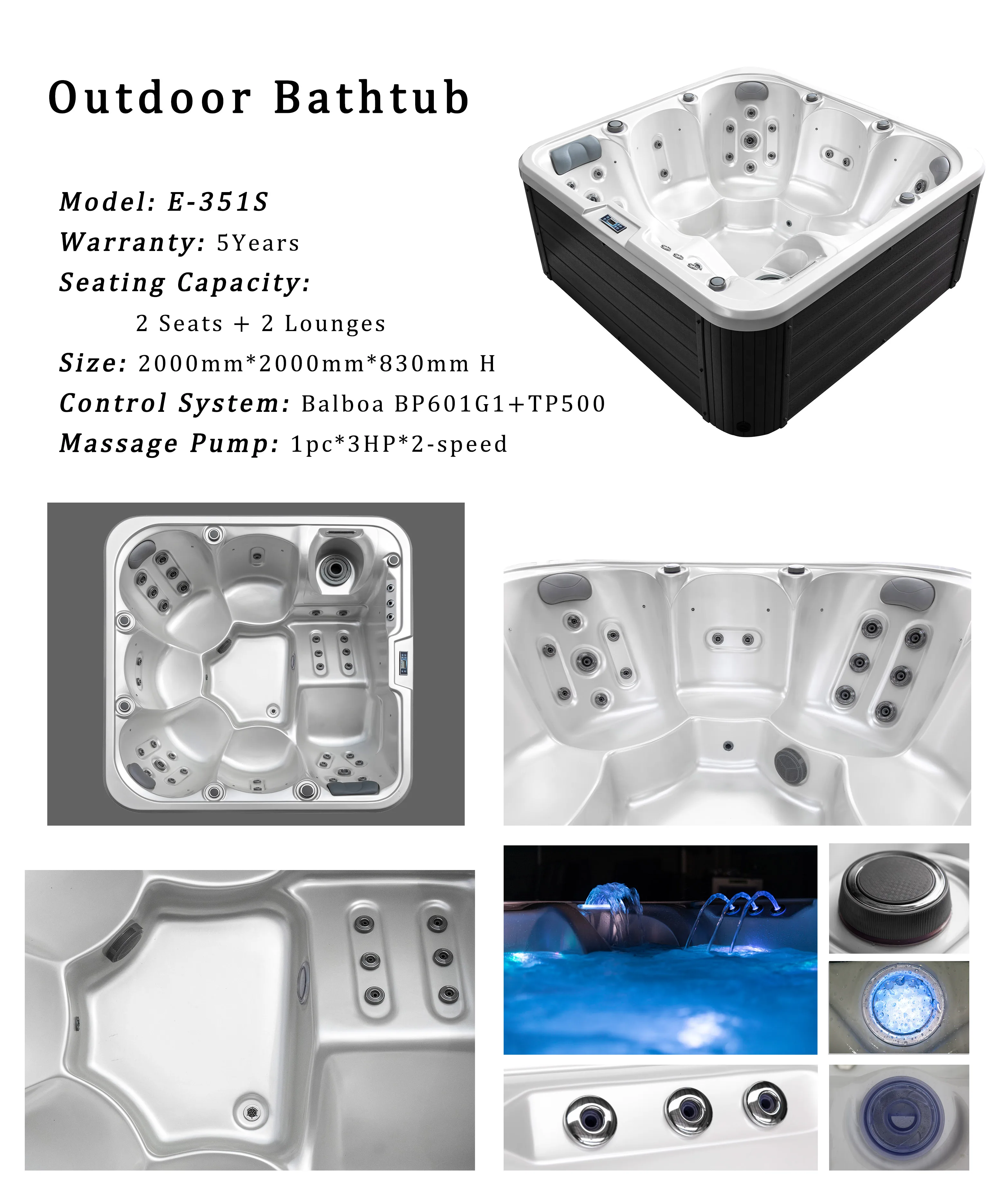 Freestanding Spa Tub with 33 Total Jets 3KW Heater and 5seats+1 Lounge USA Acrylic Whirlpool Spa