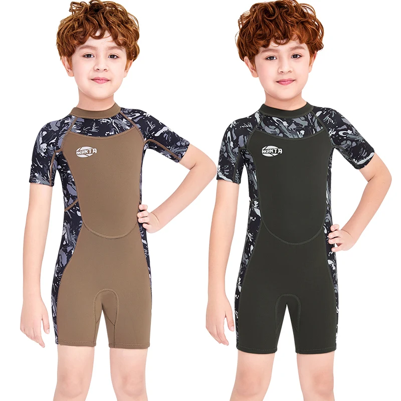 3mm Neoprene Short Sleeve Child Swimsuit Back Zipper Kids Diving Wetsuit