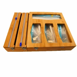 Premium Bamboo Ziplock Bag Storage Organizer gold supplier With Foil And Wrap Dispenser For Kitchen Drawer