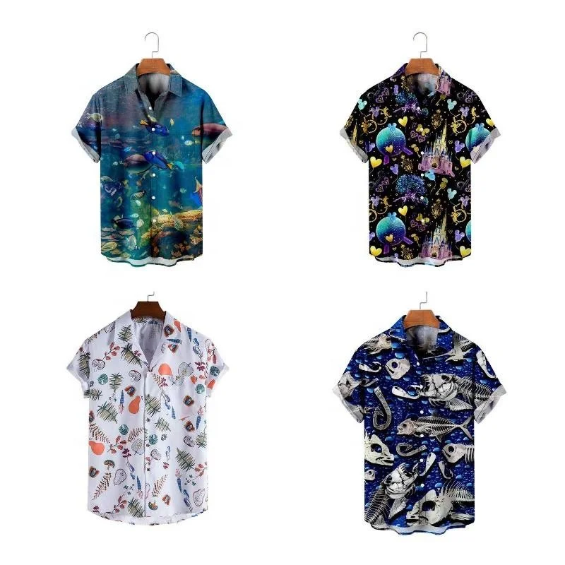 Wholesale high quality Aloha Digital Printed Hawaiian Shirts for men Fashion Beach Summer Shirts Short sleeve shirts for men