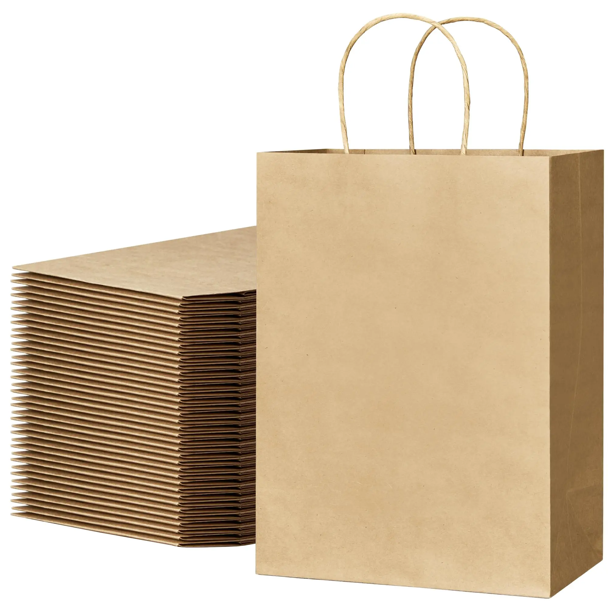 Factory Customized Print Logo Fast Food Packaging Grocery Retail Take Away Take Out Orange Kraft Paper Bag with Handles details