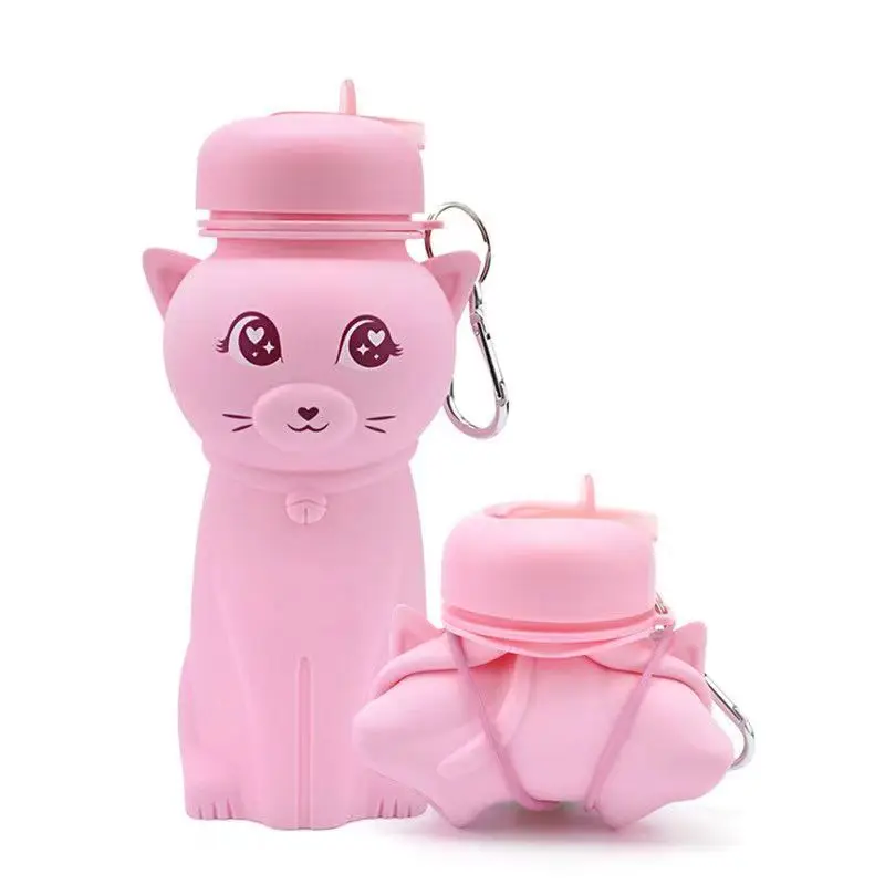 Collapsible Silicone Water Bottle,  Creative Kitty Bottles for Kids, BPA Free Travel Bottle