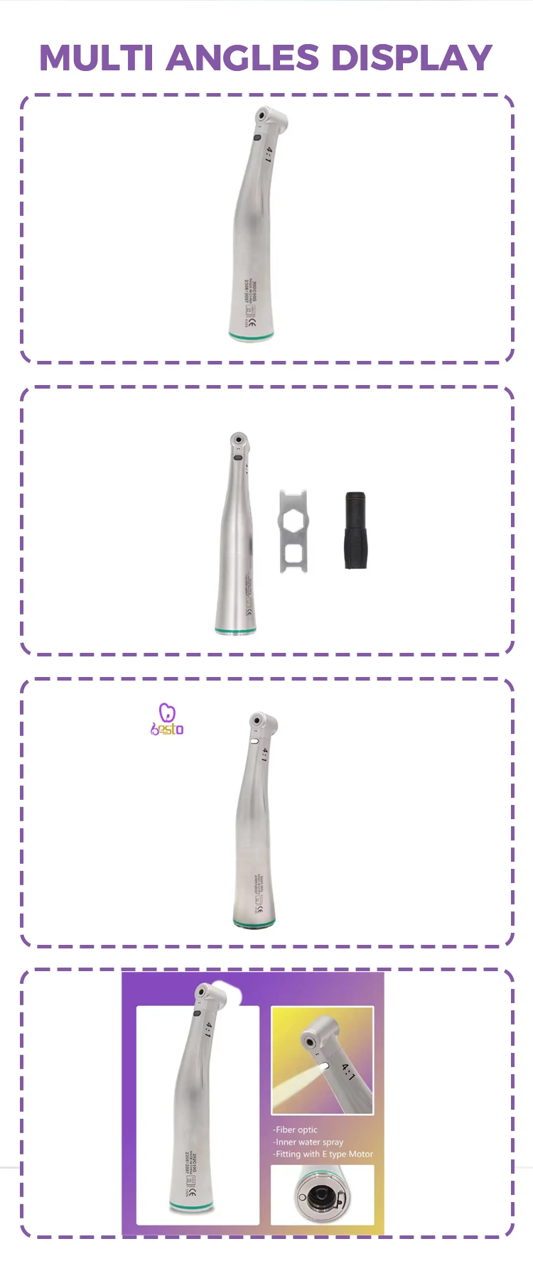4:1 Dental Low Speed Handpieces Reduction Fiber Optic Contra Angle Push Button Dentist Handpiece Dentistry Equipment Surgery details