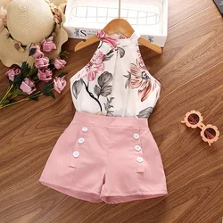 2023 new arrival summer toddler girls clothing sets floral slip tops+shorts two piece boutique kids outfits girls suits