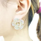 Gold Diamond Earrings Earrings Designer Earrings Camellia Jewelry Gold Plated Fancy Korean Diamond Flower Women Earrings