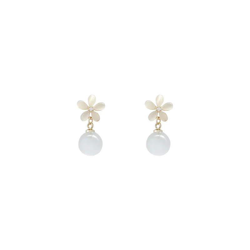 Korean version The New Opal flowers earrings Transparent delicate earring personality temperament ear studs