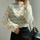 Blouses Fashion Woman Inner Wear Sweet Hollow Band Sleeve Rabbit Fur Lace Shirt Blouses Ladies