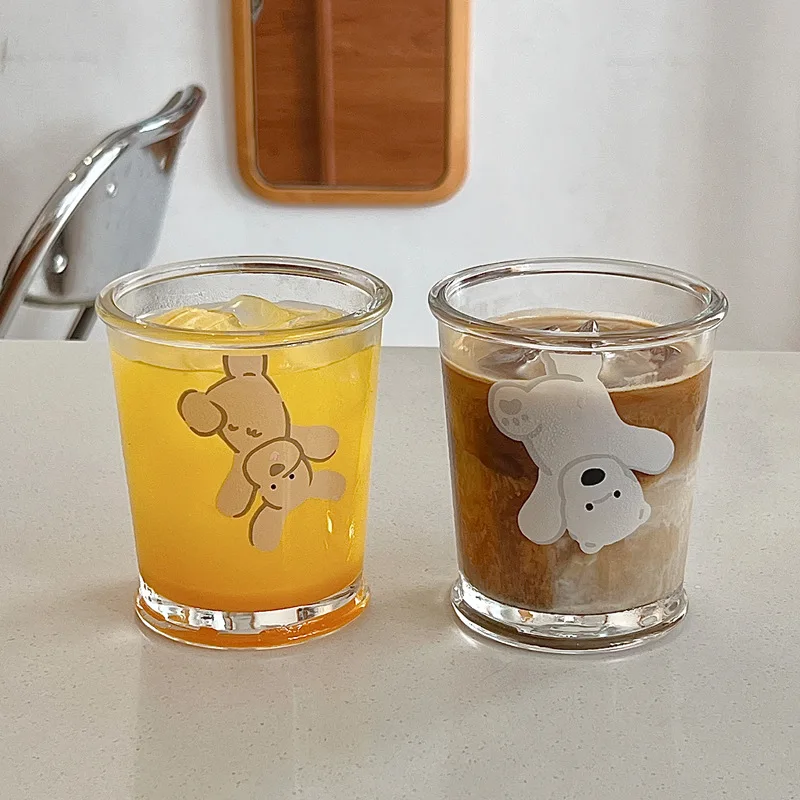 350ml Reusable Cartoon Kitten Puppy Korean Customized Glass Water Coffee Cup