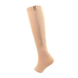 Custom Logo Copper Toeless Running Elastic Medical Nurse High Knee Side Zipper Compression Socks For Women Men