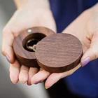 Ring Box Wedding Gift Rotating Round Walnut Wooden Ring Box Wedding Ring Bearer Box Jewelry Storage Gift Box