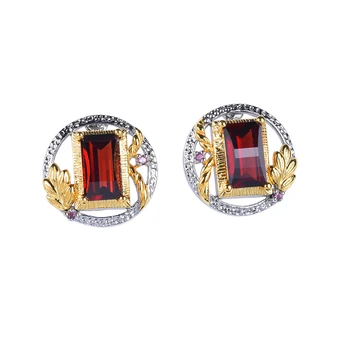 Handcrafted Italian 926 Silver Plated Garnet Earrings New Women's Studs Jewelry Main Material 925 Silver