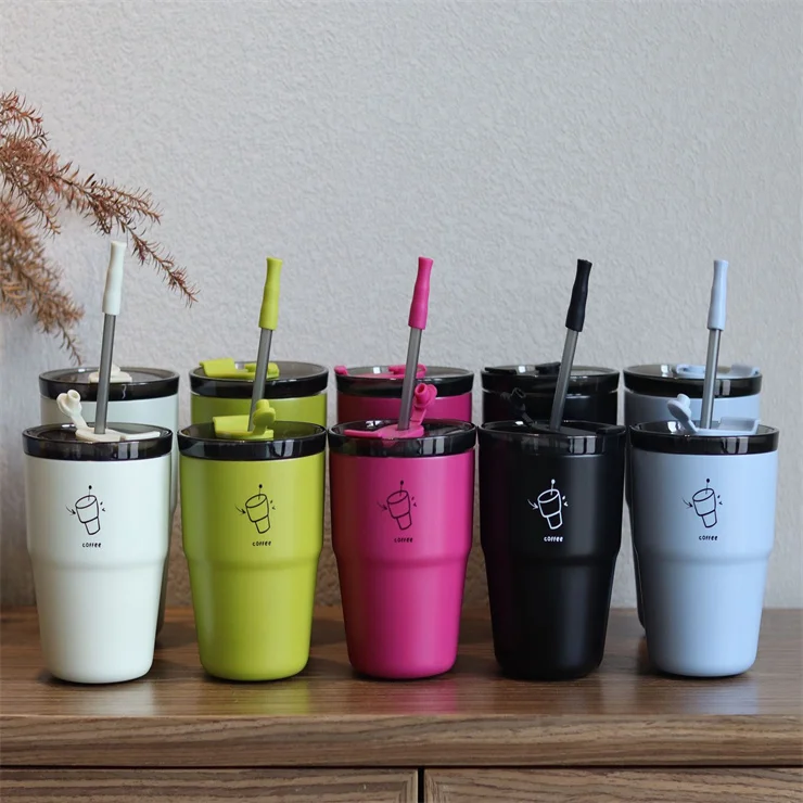 480ml 580ML Custom logo Stainless Steel Insulated Coffee Tumbler Cup Double Wall Travel Coffee Mug Cup with Straw