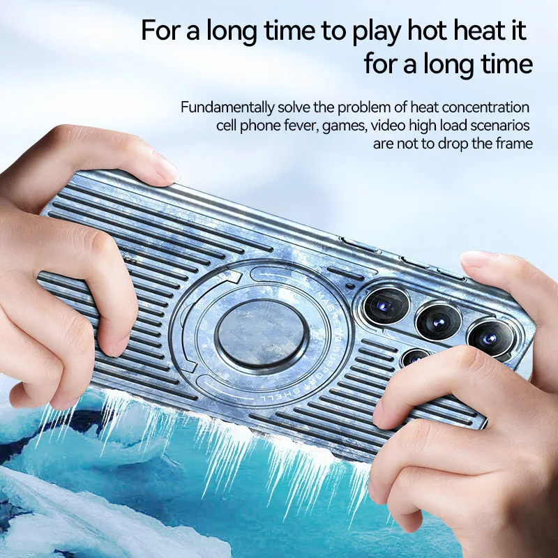 Hollow out Heat Dissipation Cooling Phone Shell Magnetic Phone Case S24 Invisible Bracket Pull Rod Hard Cover