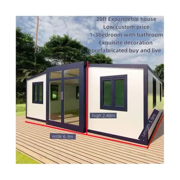 Prefabricated  Modular Foldable Mobile House Tiny Home 20ft Expandable Container House With Bathroom 3 Bedroom Prefab House