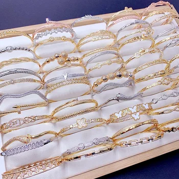 Dubai Cheap Zircon Bracelet Real Gold Plated Delicate Fine Gold Rose Gold Bracelet Women Jewelry Gift