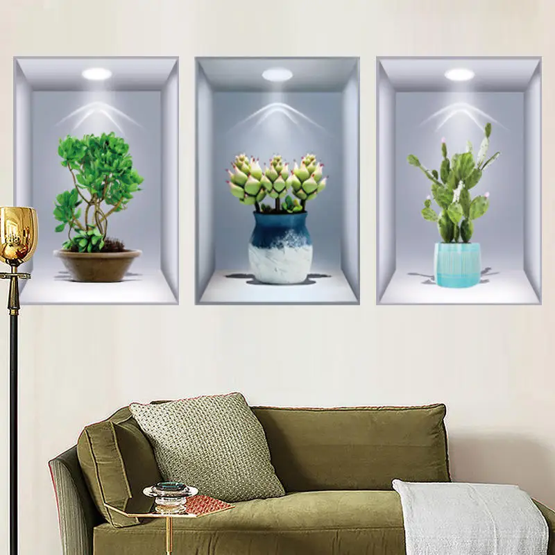 Living Room Self-Pasting Paintings Wallpaper Artificial Green Plant Decorations Easy Removable Wall Stickers