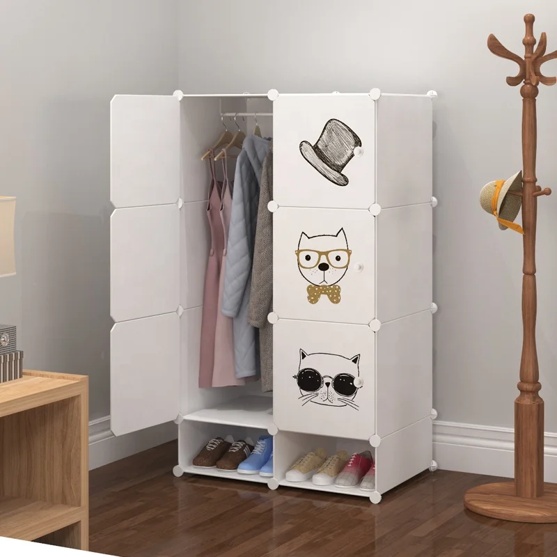 Simple designs small free assembly kids wardrobe portable storage folding cupboard baby wardrobe for clothes