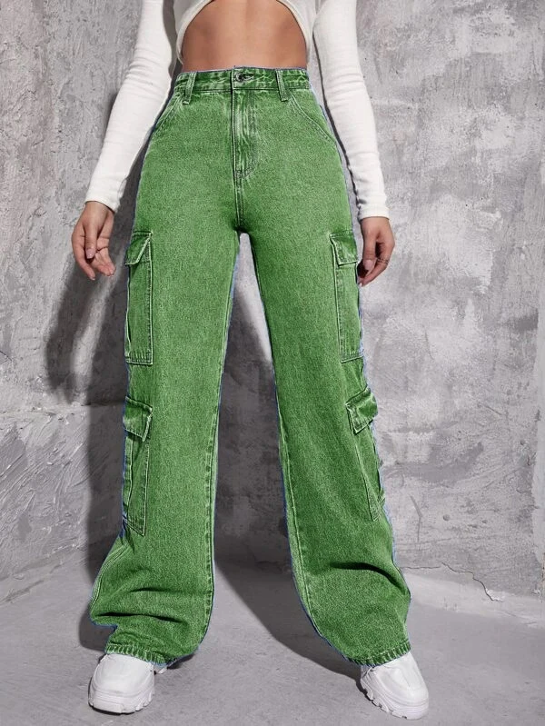 Wholesale High Quality High Waist Pocket Cargo Pants Jeans Women Pocket Boyfriend Jeans supplier