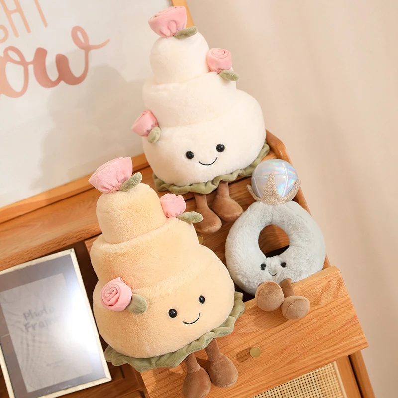 Wholesale Plush Valentine's Day Ring Toys And Stuffed Cute Cake with flowers Doll for Gift
