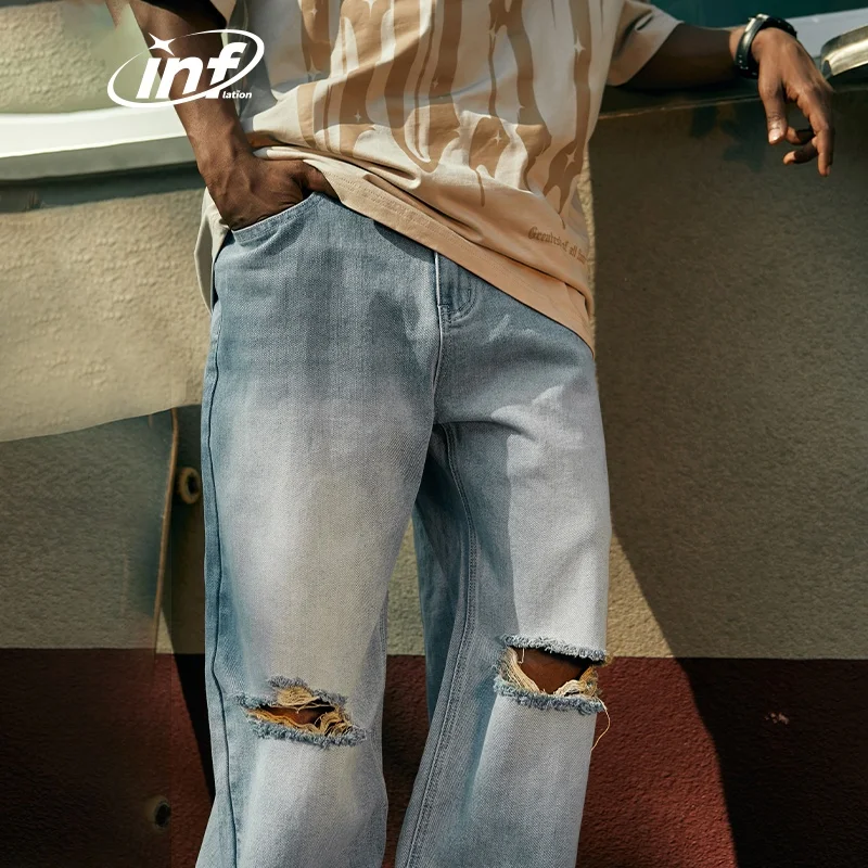 INFLATION Distressed Destroyed Masculina Celana Jeans Pria Designer Busted Knees Jeans Men