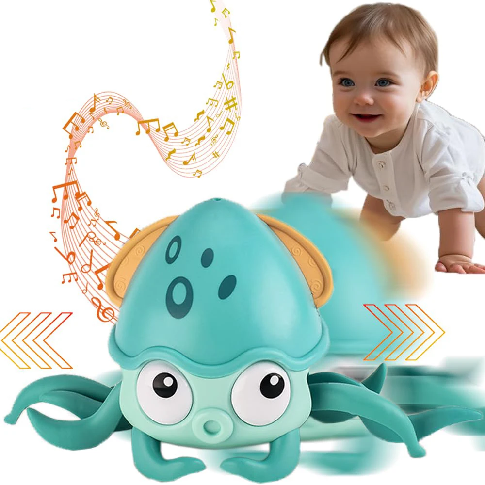 USB Rechargeable Auto Avoidance Amphibious Walking Bath Toys Crawling Crab Octopus Toys for Babies with Music Light