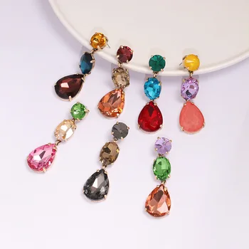 Yanyan wholesale gold plated statement crystal stone earrings jewelry colorful big crystal drop earrings for women