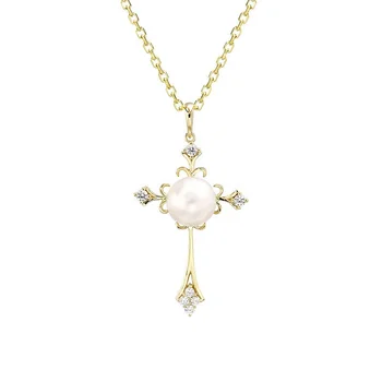Custom Cross Maker 9ct Gold Religious Jewelry Pendant With Freshwater Pearl