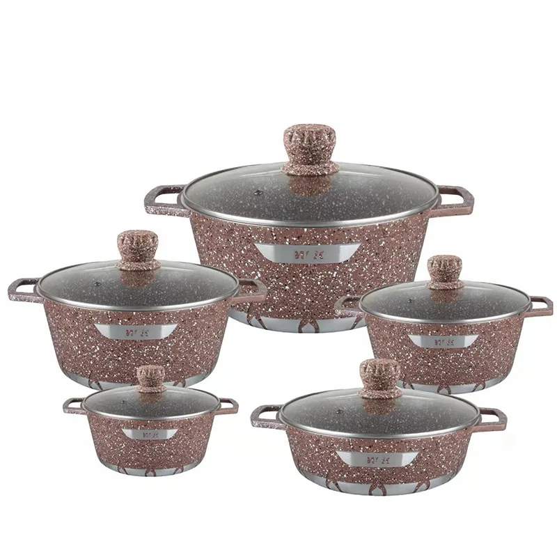 new arrival 10 Pieces Granite Cookware Set Nonstick Frying Pan Aluminum Cooking Pot Set Cookware Wholesale