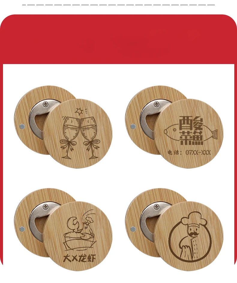 Wholesale Custom Logo Wooden Bamboo Magnetic Beer Bottle Opener As Decor or Wedding Favors Gifts