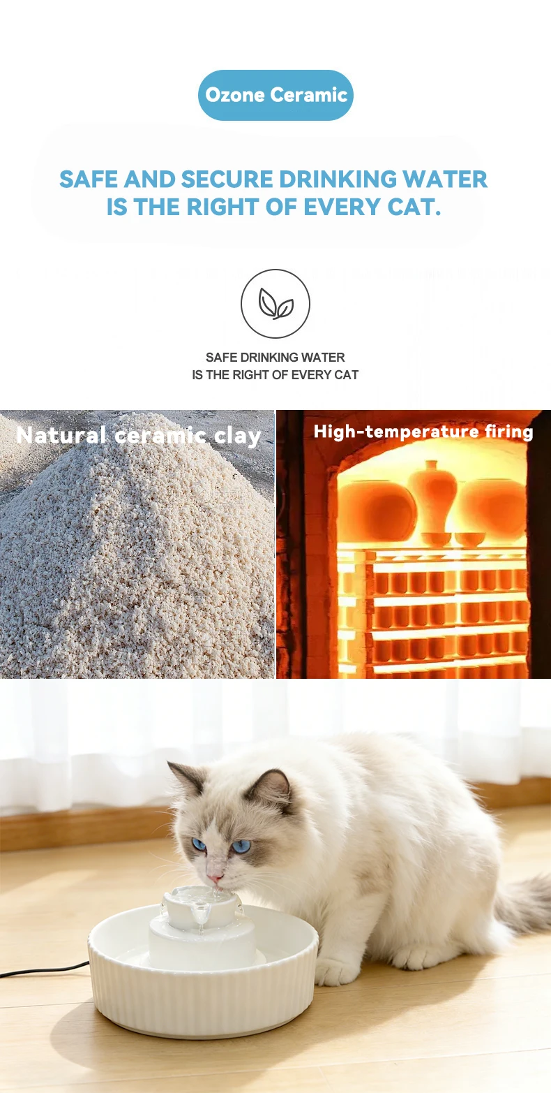New Customizable 2.1L USB Smart Ceramic Pet Water Dispenser Silent Automatic Circulation Dog Cat Water Feeder Pet Supplies factory