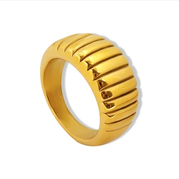 Latest Design Vintage Rings Custom Stainless Steel Gold Plated With Texture Cut Wide Chunky Women Ring