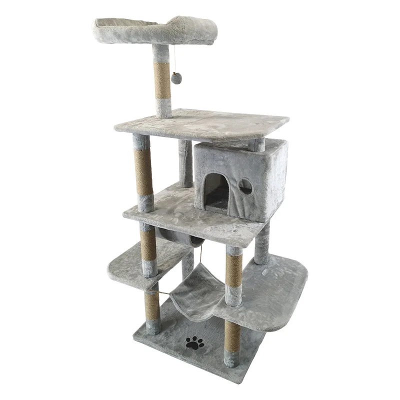 Wholesale Custom Cat Tree House with Scratching Indoor Cat Furniture Kittens Cat Tower with Soft Plush Perch Scratcher Posts