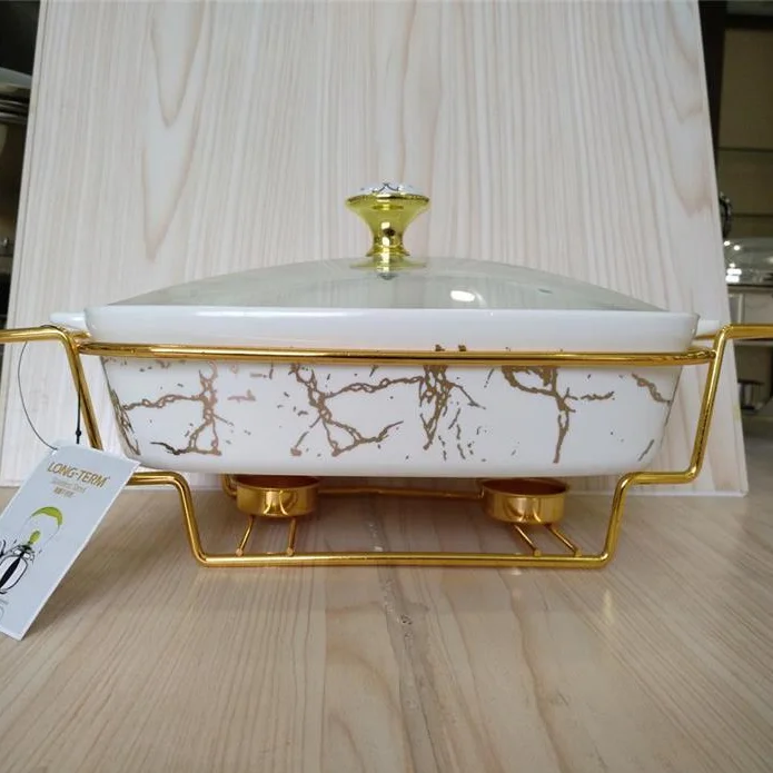 New Trending Economic Product gold food warmer in sale glass chafing dish