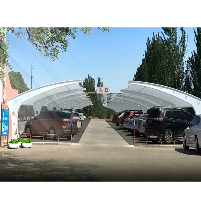 Outdoor Steel Beam Frame bus Shelter Tents Carpor Waterproof PVDF Fabric Building Steel Column Car Parking Carports Shade Tent