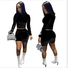 New Arrivals Plus Size Fashion Print Long Sleeve Crop Top And Short Sets Women 2 Piece Summer Activewear