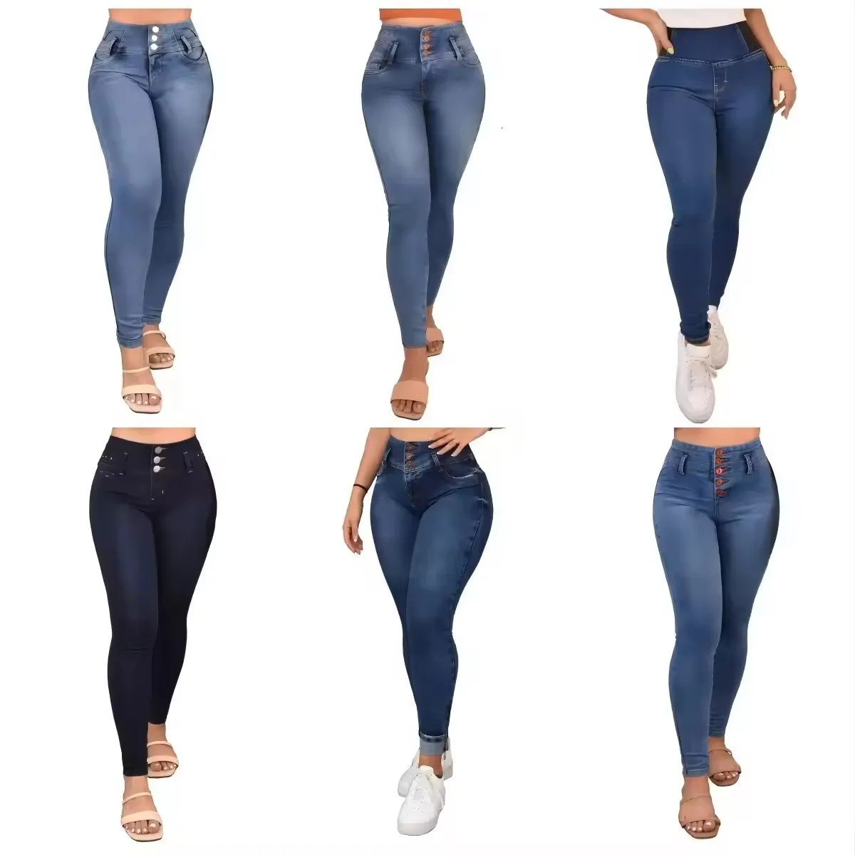 High waisted ladies slim jeans trousers,women plus size pencil denim ripped skinny jeans pant