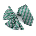 School Tie Hot Selling School Girls Boys Uniform Green Logo Striped Polyester Tie Sets Bow Tie