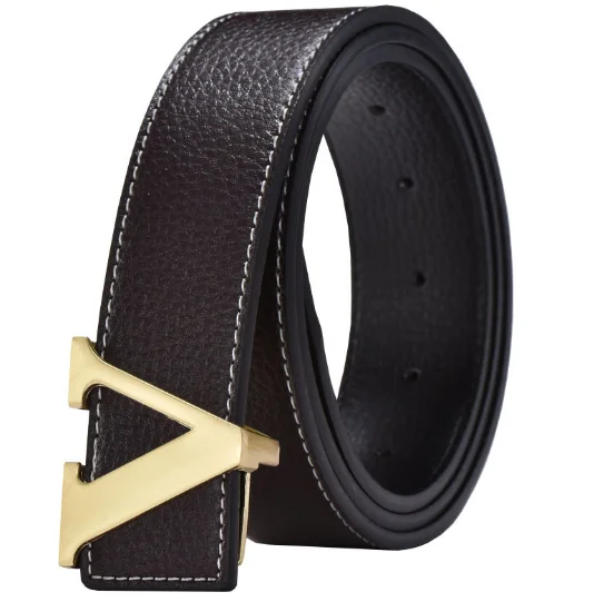 Gold Letter Buckle Strong Pu Belt V 