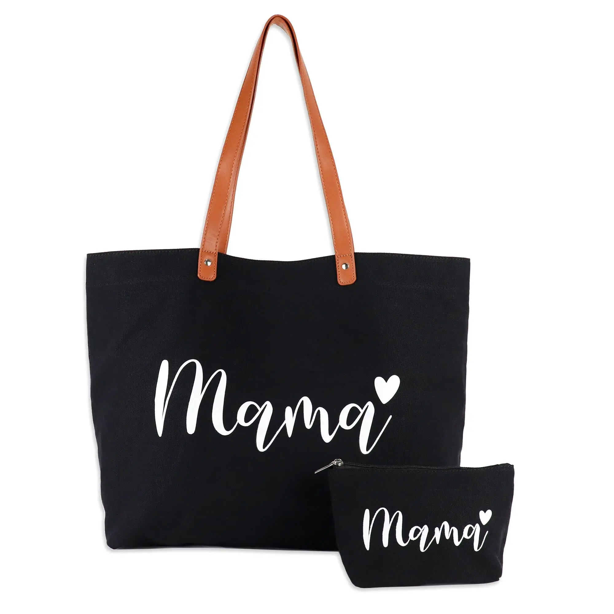 Customizable Leather Handle Tote Bag Reusable Hospital Shopping Beach Travel Cotton Canvas Mama Bag with Custom Logo Pattern details