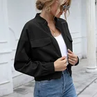 Coat Custom Autumn And Spring Long Sleeves Front Flat Pocket Coat Solid Corduroy Women Cropped Jacket