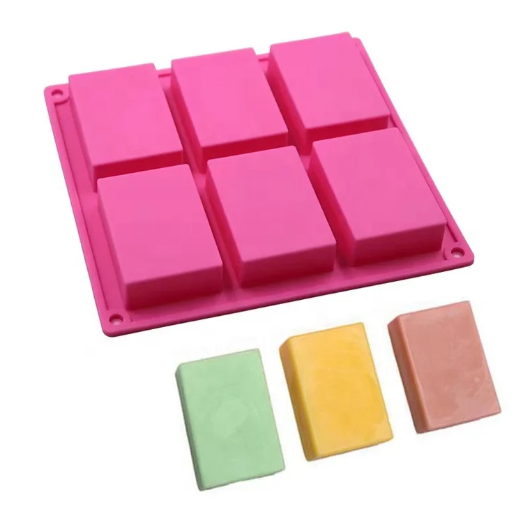 Stonges Savon Moules en silicone 6 cavités carré DIY Jelly bac à glaçons Cake Moule en silicone pour maison Craft Rose