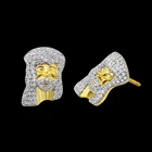 Stud Mens Silver Stud Earrings Big 18K 22K 10K Real Gold Plated 925 Sterling Silver Zircon Jesus Stud Earrings Men Women