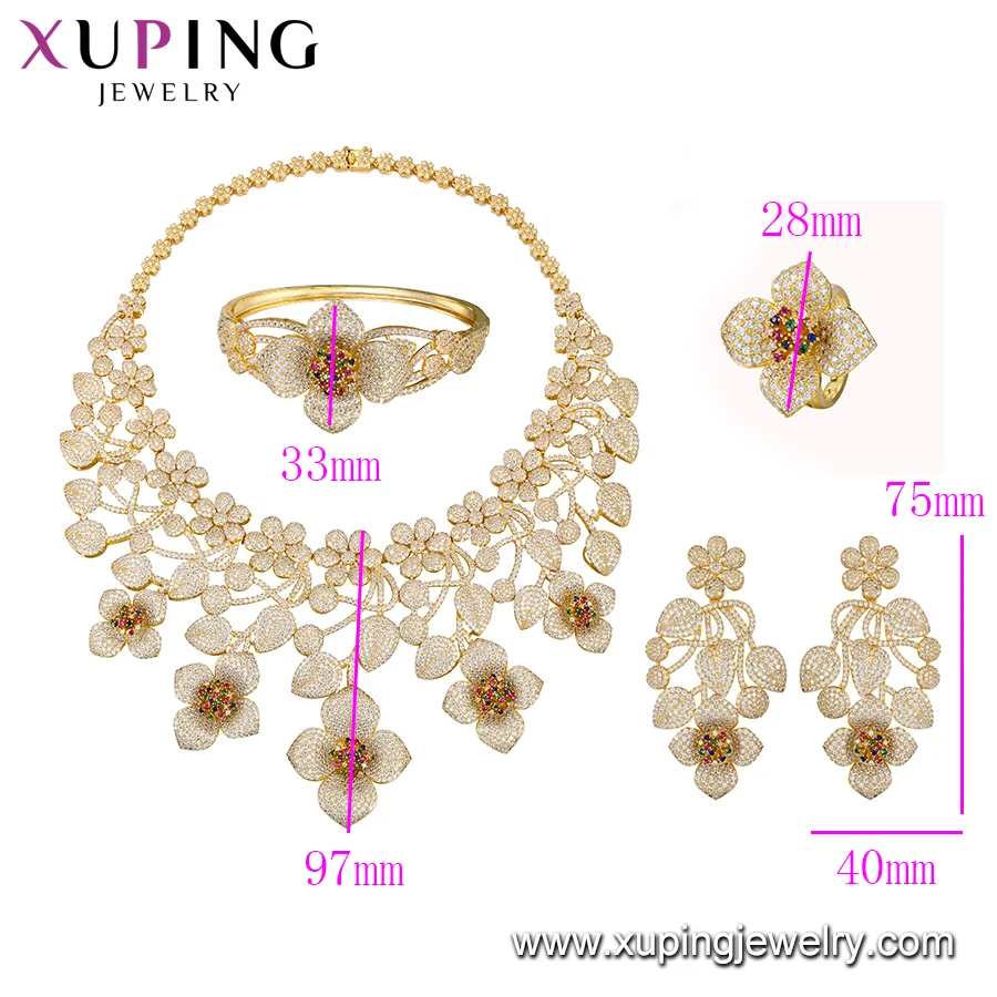 BFBS-501 xuping jewelry bridal luxury 24k gold plated flower shaped wedding jewelry sets