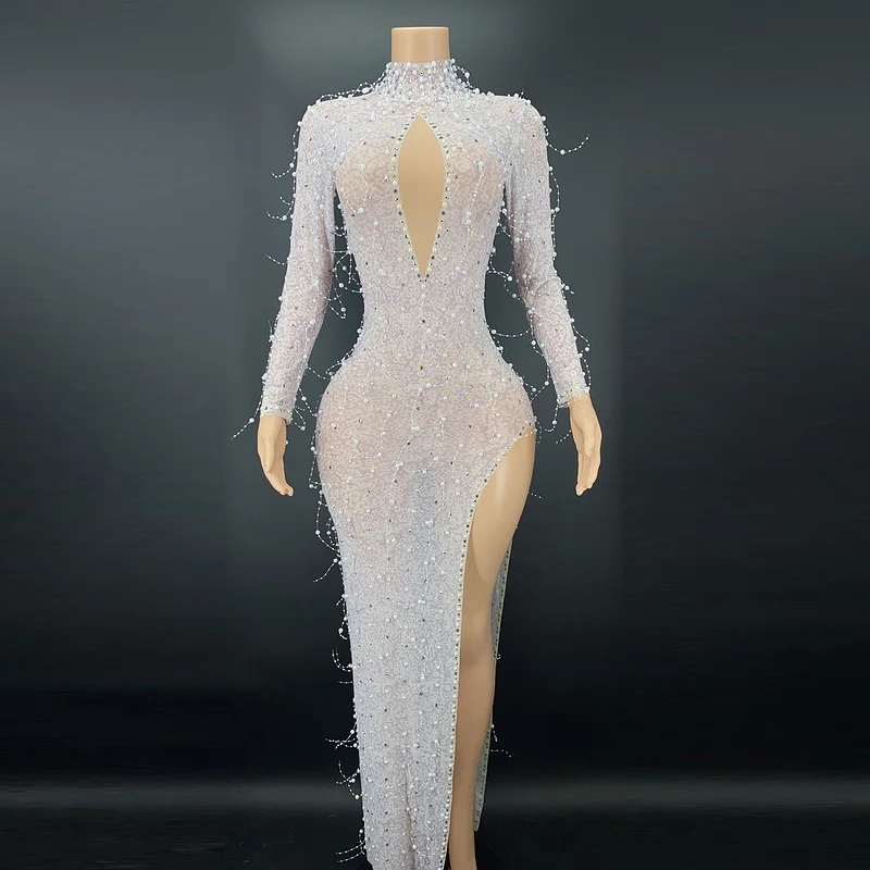 pearl white prom dress