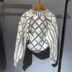 Beaded Coat Beaded New Color Contrast Stitching Beaded Plaid Denim Jacket Long Sleeve Women's Coat