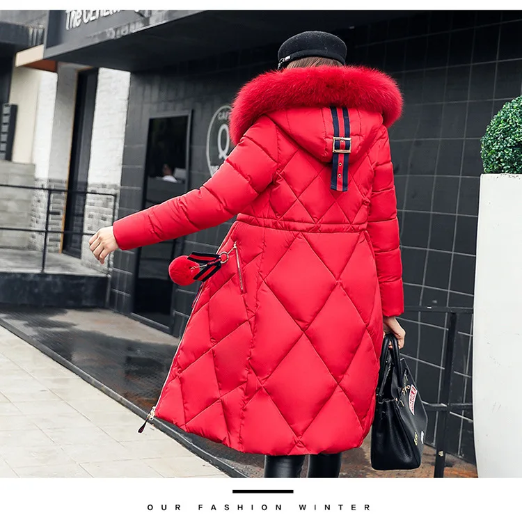 Women Warm Plus Size Coats Winter Long Down Coats Fur Neck Thick Cotton Hood Jackets Korean 3681