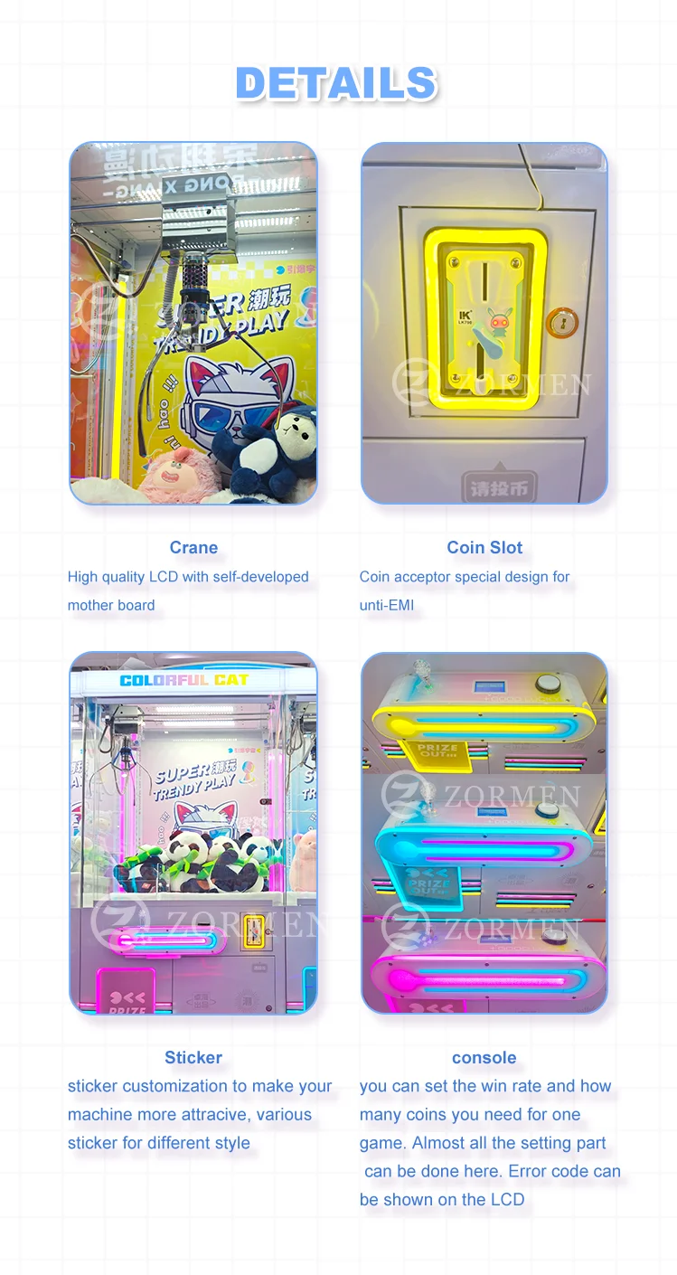 Wholesale Amusement Park Coin Operated Game Machine Token Toy Vending Arcade Claw Crane Machine Claw Machine With Bill Acceptor